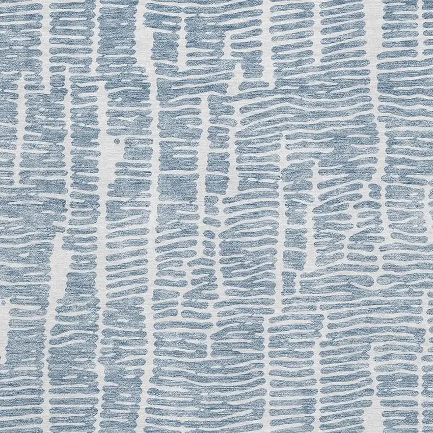 Blue And Ivory Vermicular Washable Area Rug With UV Protection Photo 3