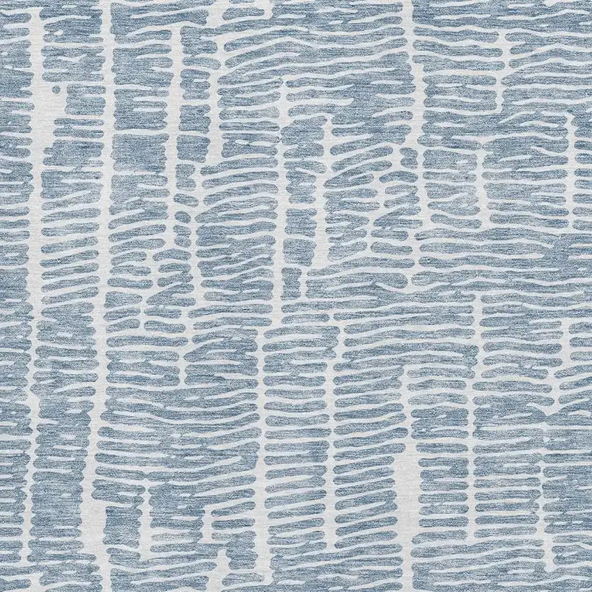 Blue And Ivory Vermicular Washable Area Rug With UV Protection Photo 3