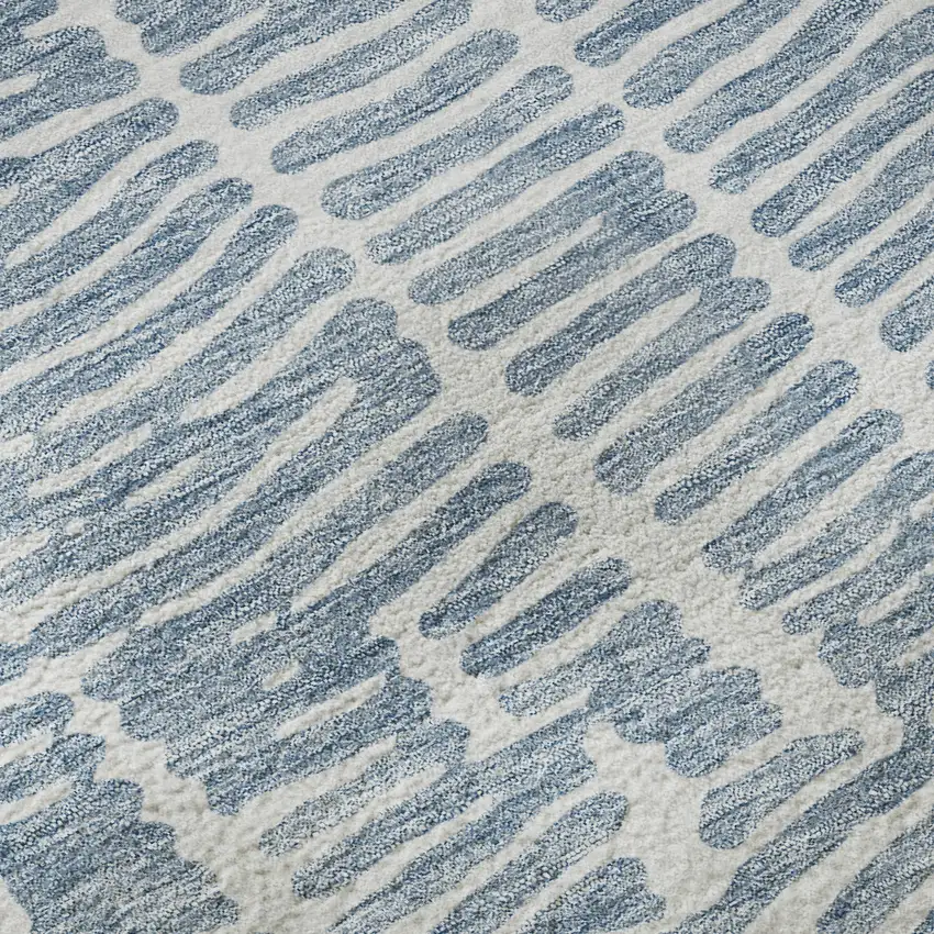 Blue And Ivory Vermicular Washable Area Rug With UV Protection Photo 9