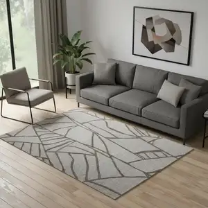 Photo of Blue And Ivory Wool Abstract Hand Tufted Area Rug