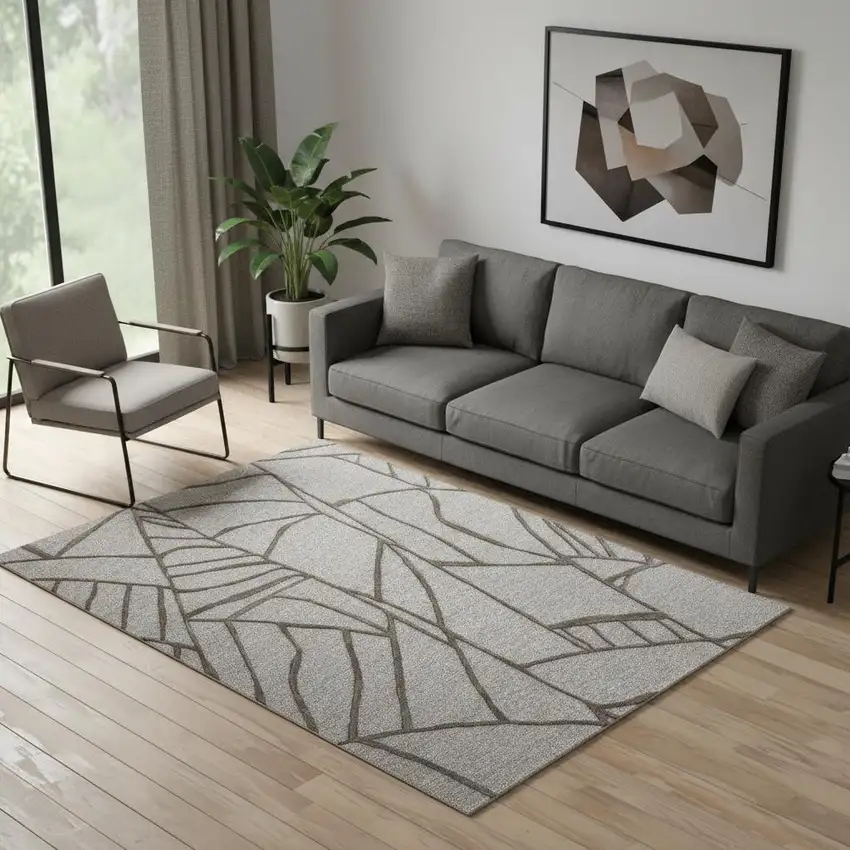 Blue And Ivory Wool Abstract Hand Tufted Area Rug Photo 1