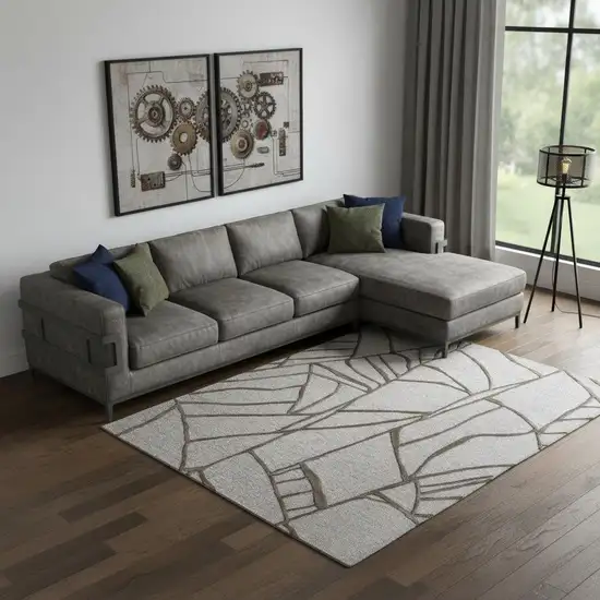 Blue And Ivory Wool Abstract Hand Tufted Area Rug Photo 1