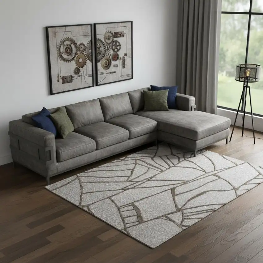 Blue And Ivory Wool Abstract Hand Tufted Area Rug Photo 1