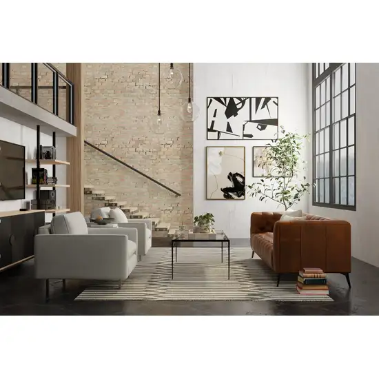 Blue And Ivory Wool Abstract Hand Tufted Area Rug Photo 5