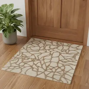 Photo of Blue And Ivory Wool Abstract Hand Tufted Area Rug