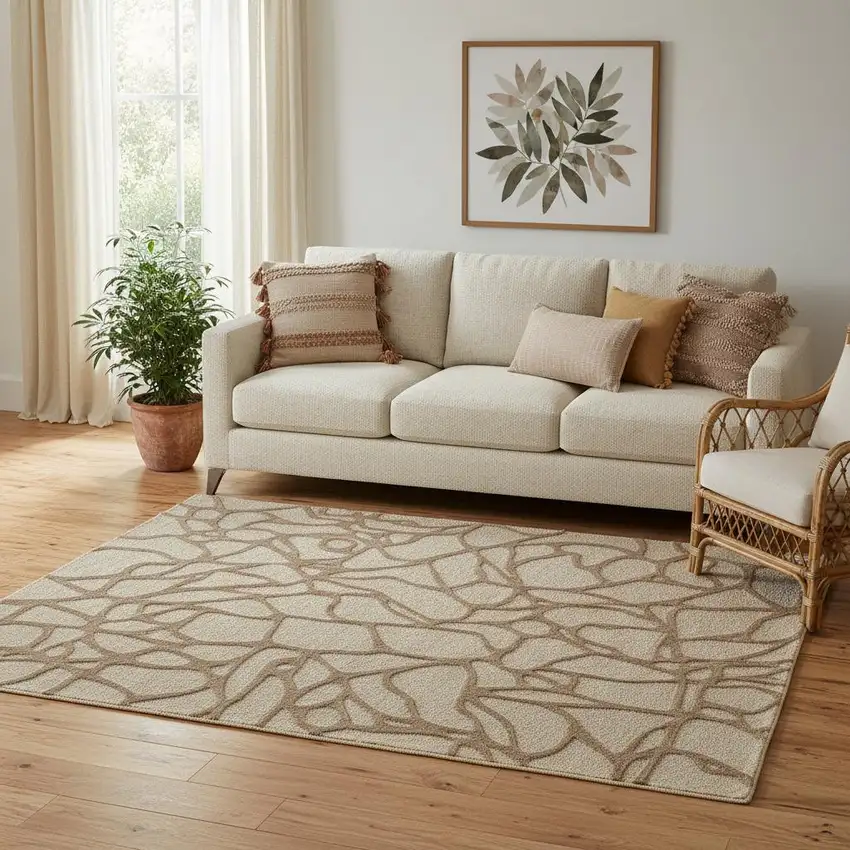 Blue And Ivory Wool Abstract Hand Tufted Area Rug Photo 1