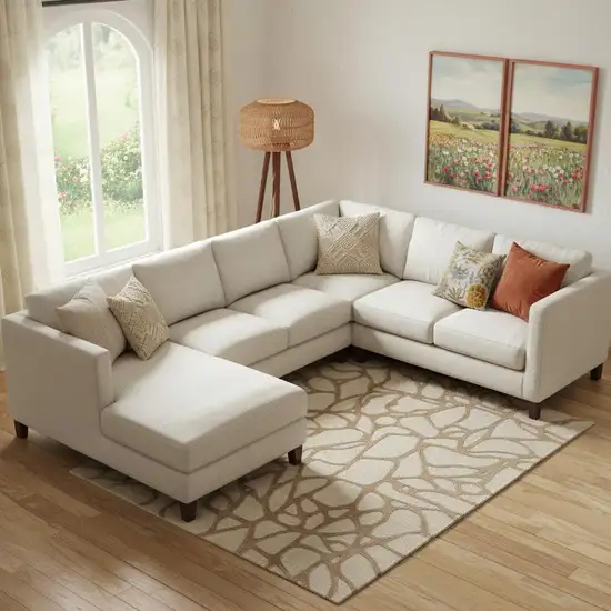 Blue And Ivory Wool Abstract Hand Tufted Area Rug Photo 1