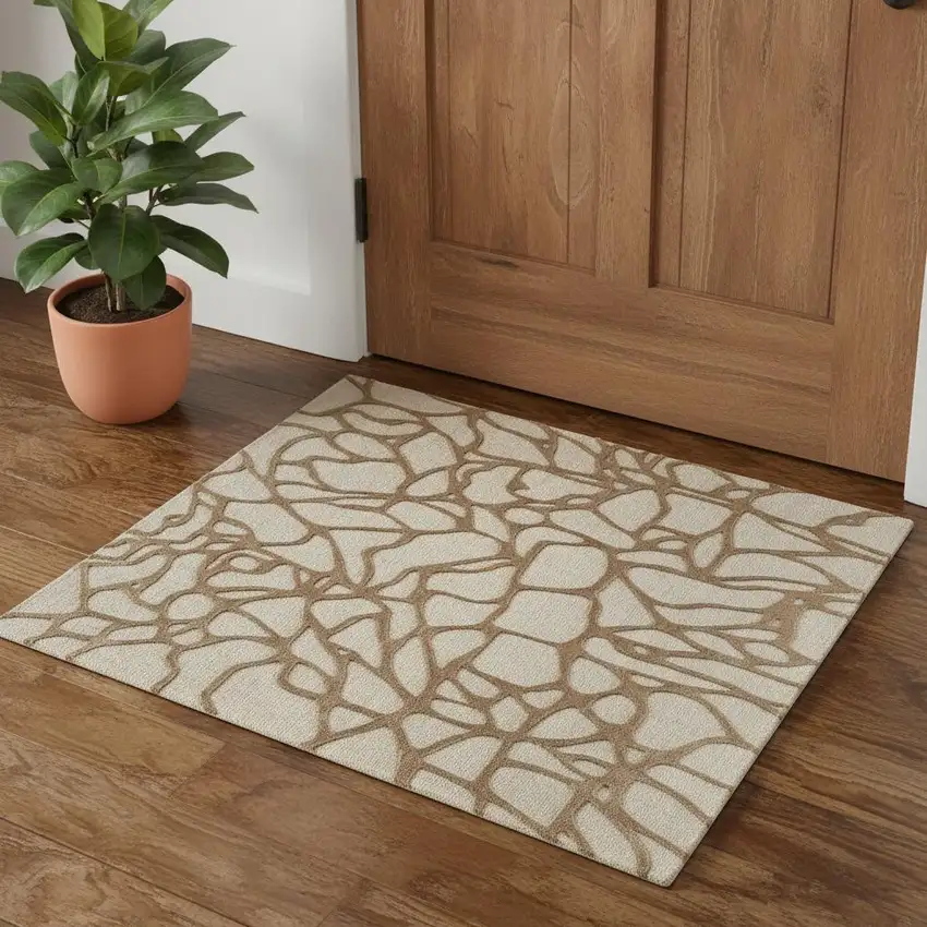 Blue And Ivory Wool Abstract Hand Tufted Area Rug Photo 1