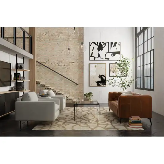 Blue And Ivory Wool Abstract Hand Tufted Area Rug Photo 5