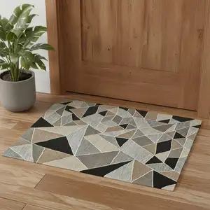 Photo of Blue And Ivory Wool Abstract Hand Tufted Area Rug