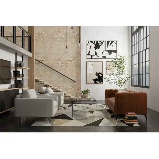 Blue And Ivory Wool Abstract Hand Tufted Area Rug Photo 5