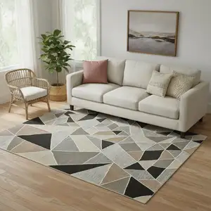 Photo of Blue And Ivory Wool Abstract Hand Tufted Area Rug