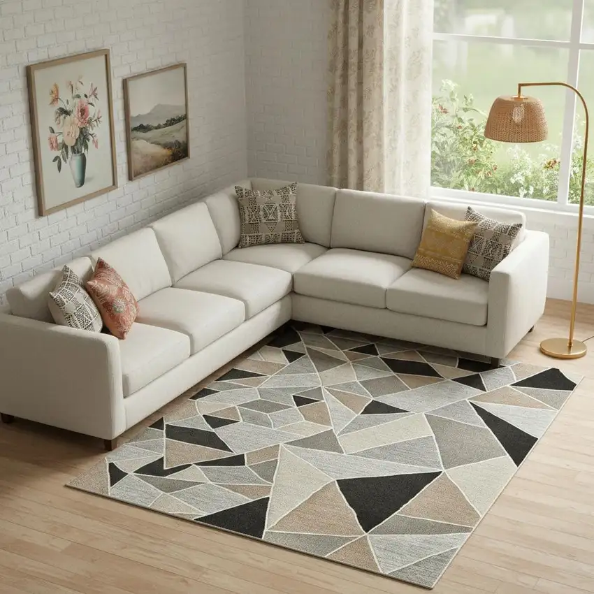 Blue And Ivory Wool Abstract Hand Tufted Area Rug Photo 1