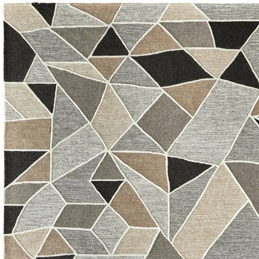 Blue And Ivory Wool Abstract Hand Tufted Area Rug Photo 3