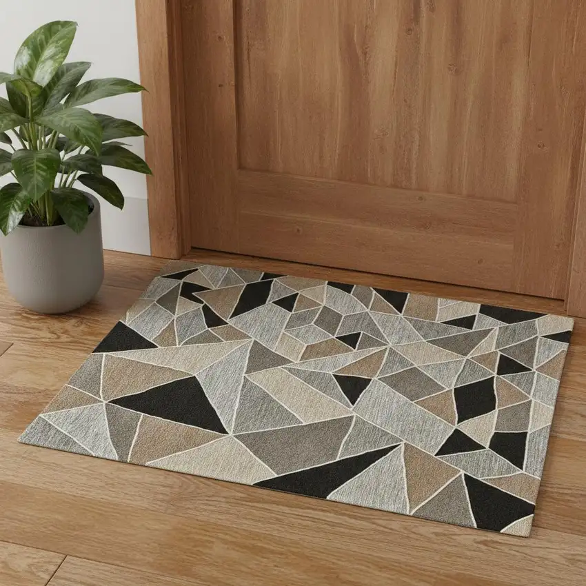 Blue And Ivory Wool Abstract Hand Tufted Area Rug Photo 1