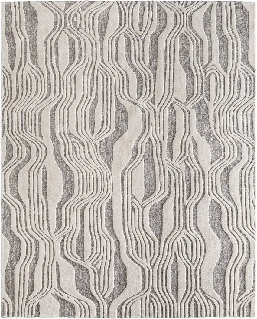 Blue And Ivory Wool Abstract Hand Tufted Area Rug Photo 6