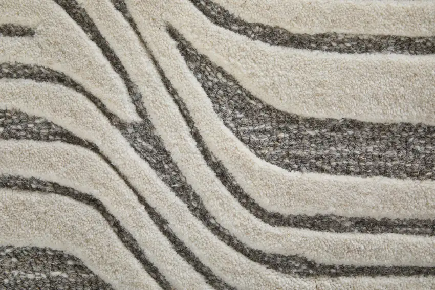 Blue And Ivory Wool Abstract Hand Tufted Area Rug Photo 9