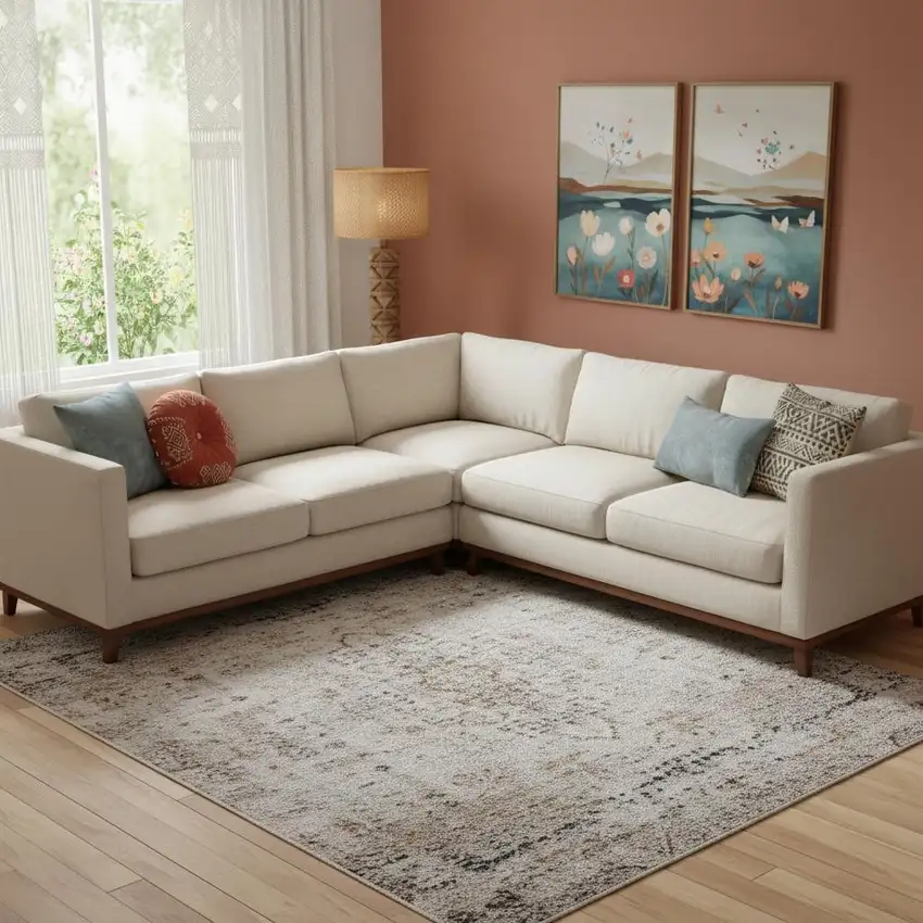 Blue And Ivory Wool Abstract Hand Tufted Area Rug Photo 1