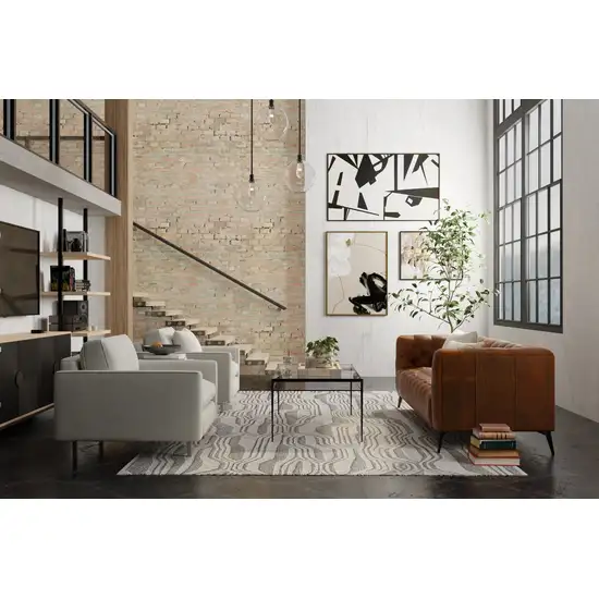 Blue And Ivory Wool Abstract Hand Tufted Area Rug Photo 5