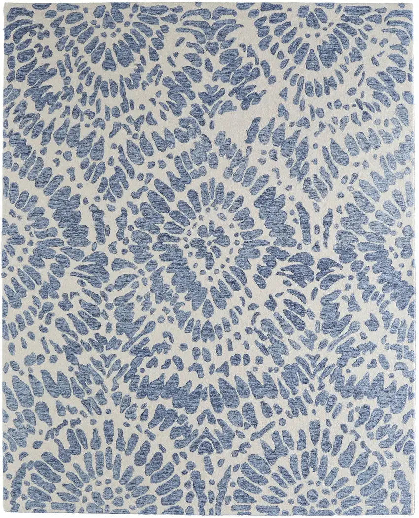 Blue And Ivory Wool Abstract Hand Tufted Area Rug Photo 6