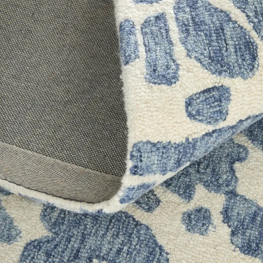 Blue And Ivory Wool Abstract Hand Tufted Area Rug Photo 3