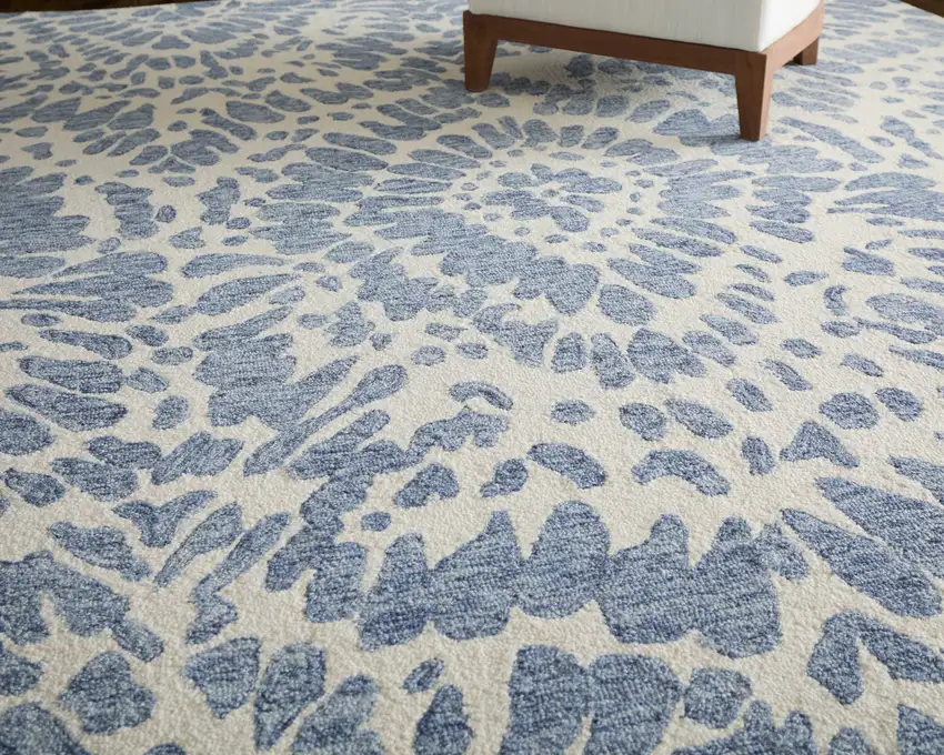 Blue And Ivory Wool Abstract Hand Tufted Area Rug Photo 4