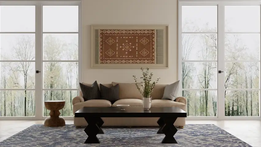 Blue And Ivory Wool Abstract Hand Tufted Area Rug Photo 5