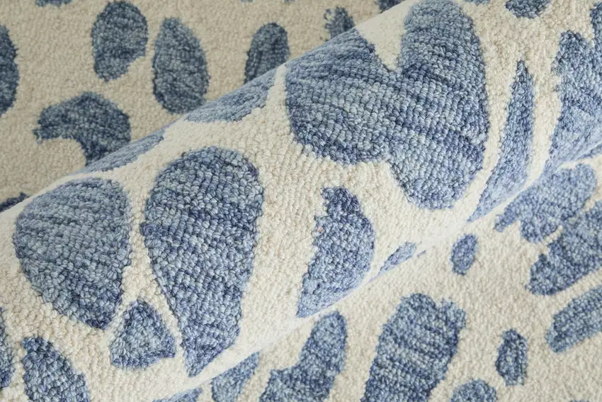 Blue And Ivory Wool Abstract Hand Tufted Area Rug Photo 8