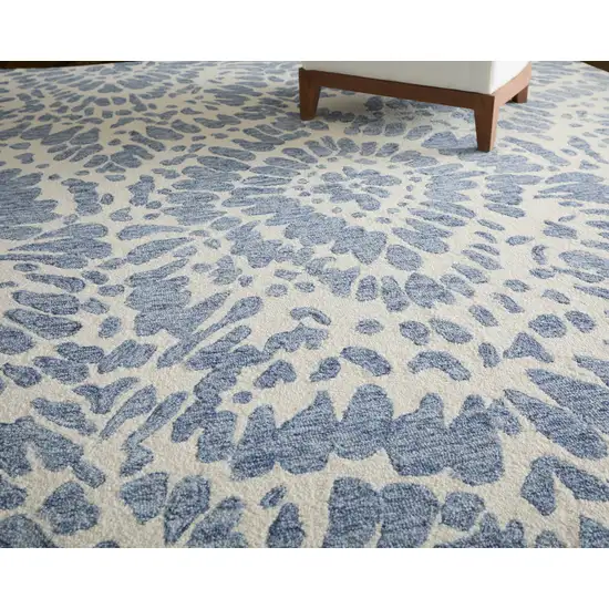 Blue And Ivory Wool Abstract Hand Tufted Area Rug Photo 4