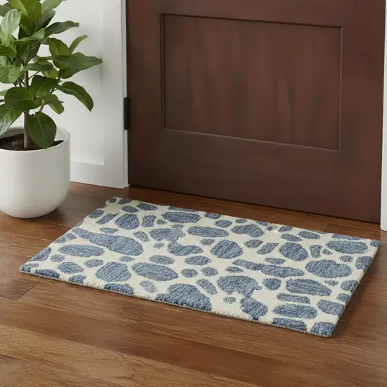 Blue And Ivory Wool Abstract Hand Tufted Area Rug Photo 1