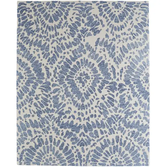 Blue And Ivory Wool Abstract Hand Tufted Area Rug Photo 6