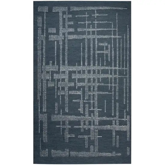 Blue And Ivory Wool Abstract Hand Tufted Area Rug Photo 2