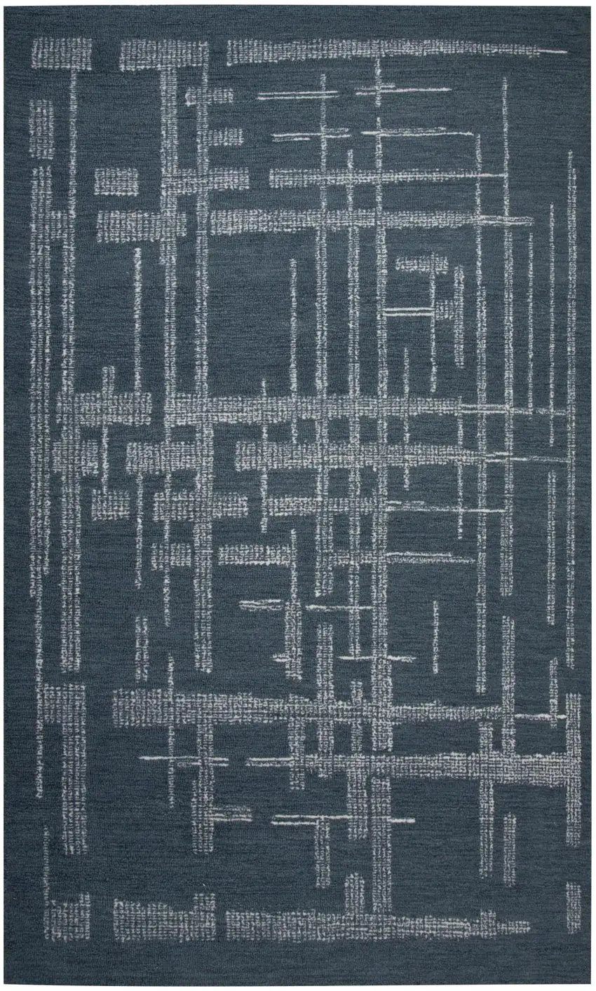 Blue And Ivory Wool Abstract Hand Tufted Area Rug Photo 2
