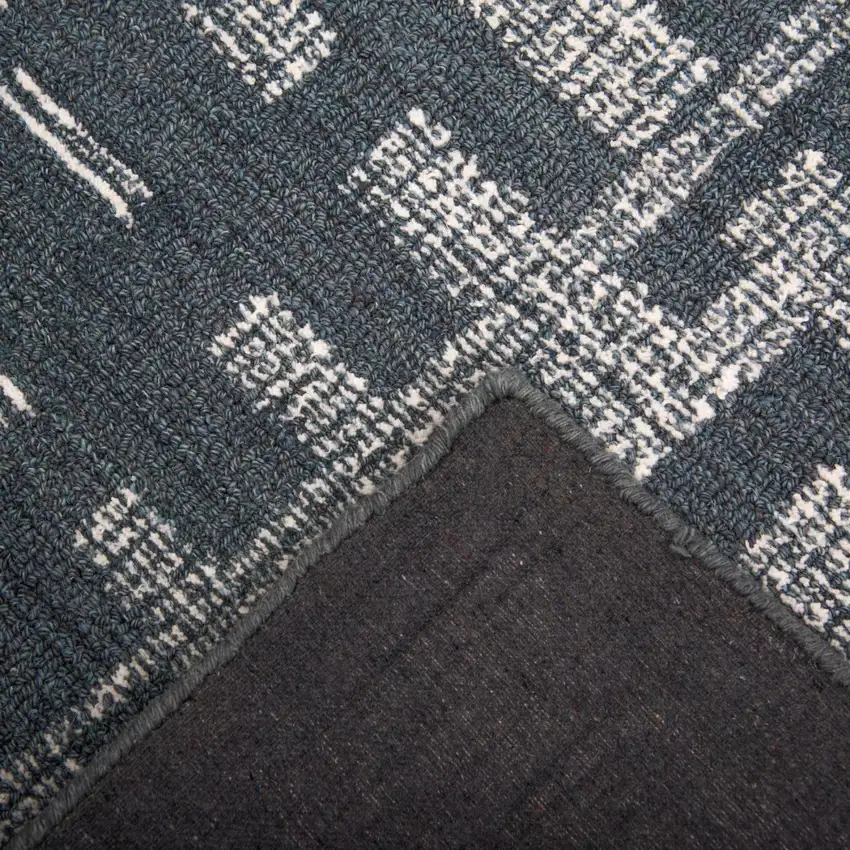 Blue And Ivory Wool Abstract Hand Tufted Area Rug Photo 3