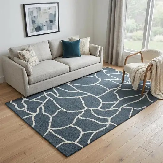 Blue And Ivory Wool Abstract Hand Tufted Area Rug Photo 1