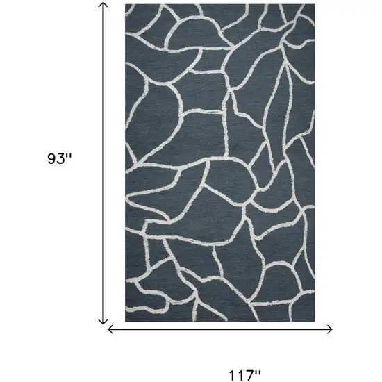 Blue And Ivory Wool Abstract Hand Tufted Area Rug Photo 5