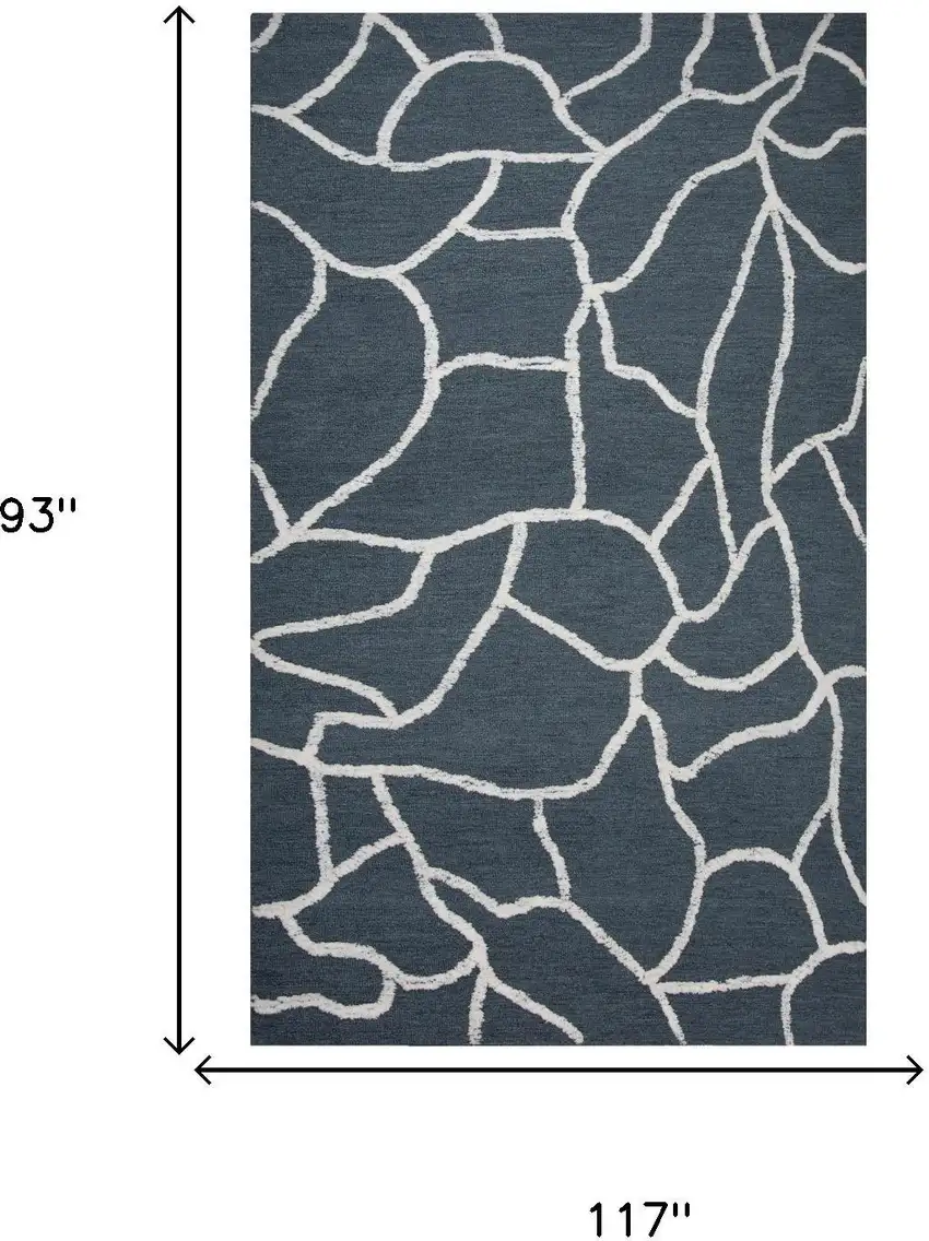 Blue And Ivory Wool Abstract Hand Tufted Area Rug Photo 5