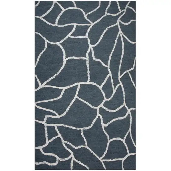 Blue And Ivory Wool Abstract Hand Tufted Area Rug Photo 2