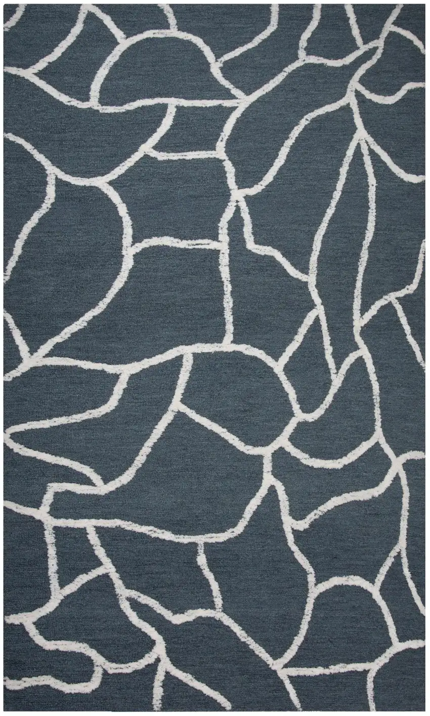 Blue And Ivory Wool Abstract Hand Tufted Area Rug Photo 2
