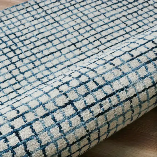 Blue And Ivory Wool Checkered Hand Tufted Square Rug Photo 7