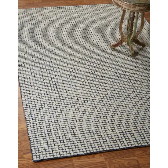 Blue And Ivory Wool Checkered Hand Tufted Square Rug Photo 5
