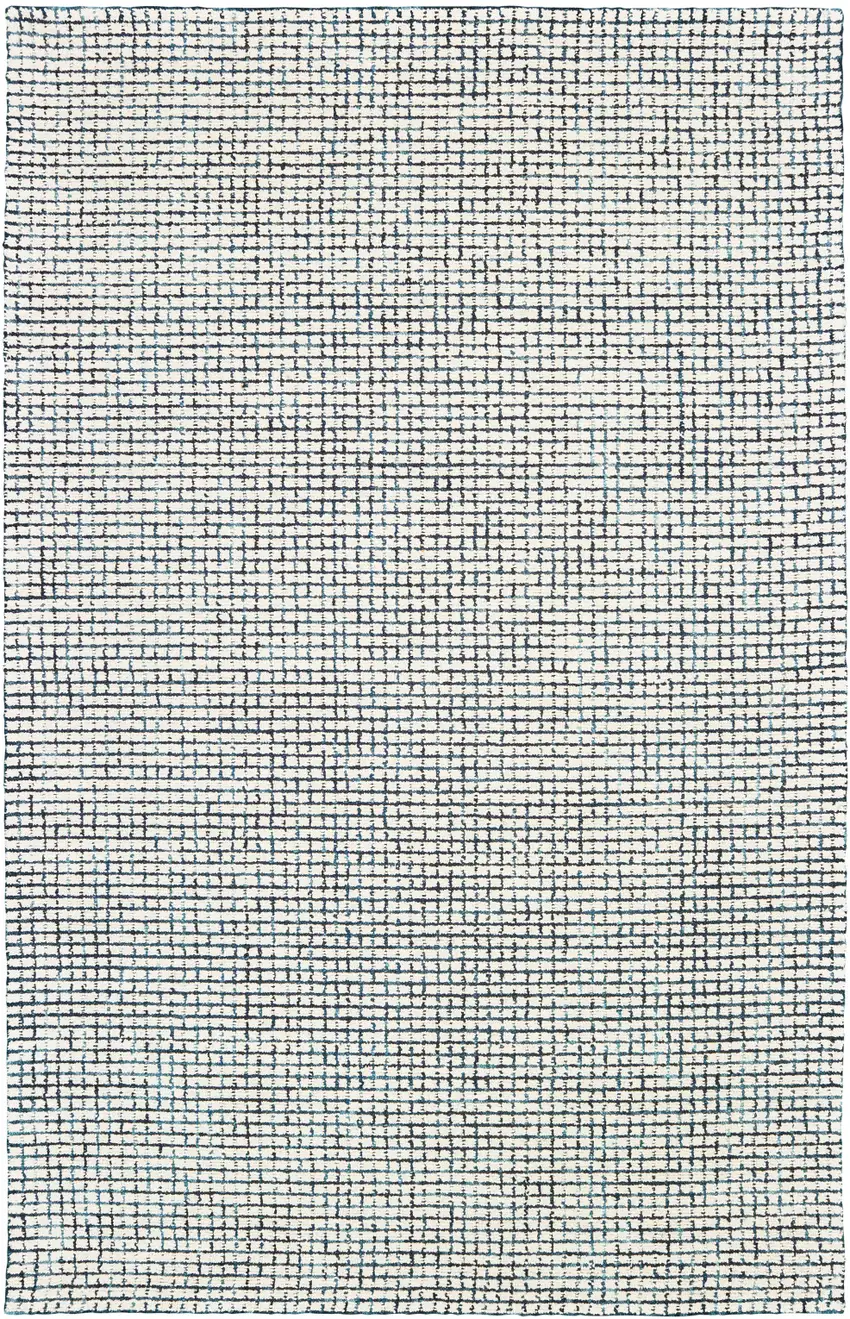 Blue And Ivory Wool Checkered Hand Tufted Square Rug Photo 2