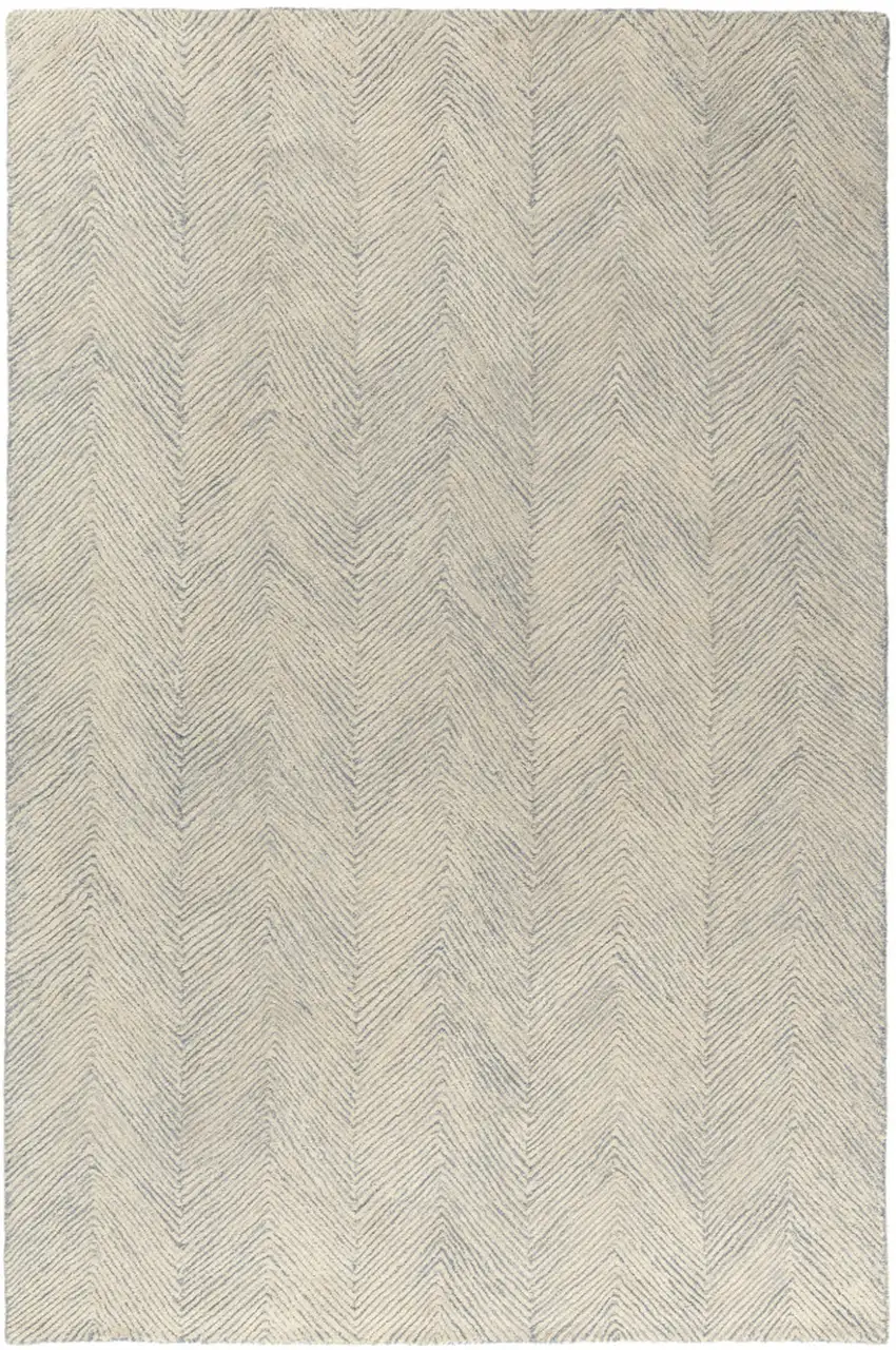 Blue And Ivory Wool Chevron Hand Tufted Square Rug Photo 1