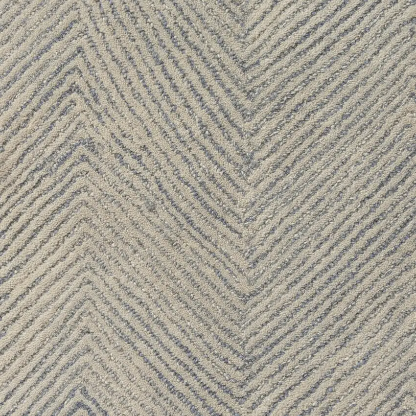 Blue And Ivory Wool Chevron Hand Tufted Square Rug Photo 9