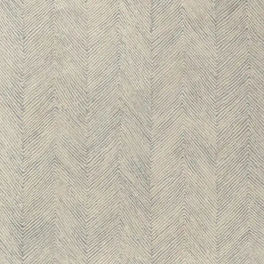 Blue And Ivory Wool Chevron Hand Tufted Square Rug Photo 2