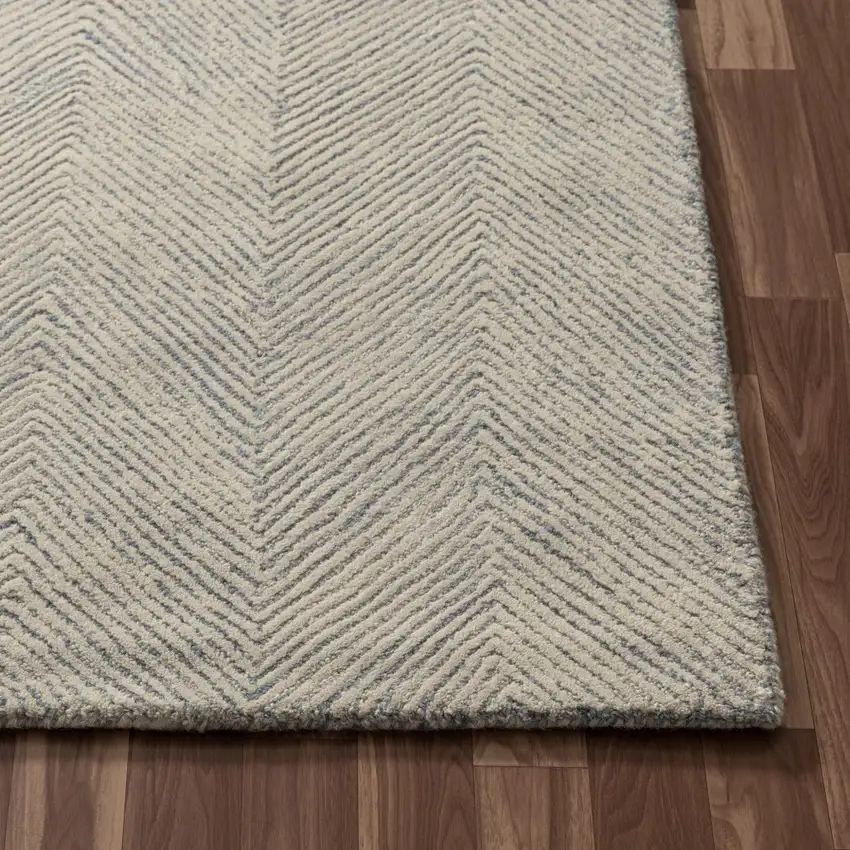 Blue And Ivory Wool Chevron Hand Tufted Square Rug Photo 7