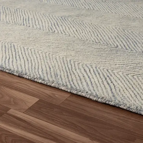 Blue And Ivory Wool Chevron Hand Tufted Square Rug Photo 5
