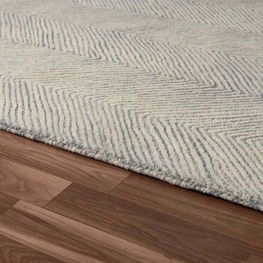 Blue And Ivory Wool Chevron Hand Tufted Square Rug Photo 5