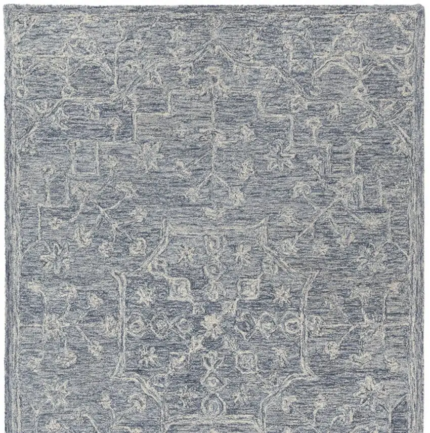 Blue And Ivory Wool Floral Hand Tufted Area Rug Photo 4