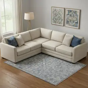 Photo of Blue And Ivory Wool Floral Hand Tufted Area Rug